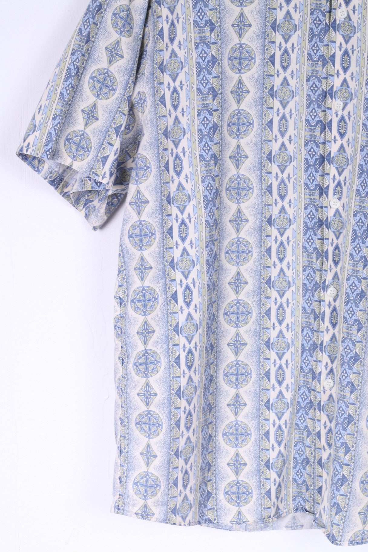 Loock Mens 4 M Casual Shirt Cotton Aztec Pattern Blue Short Sleeve