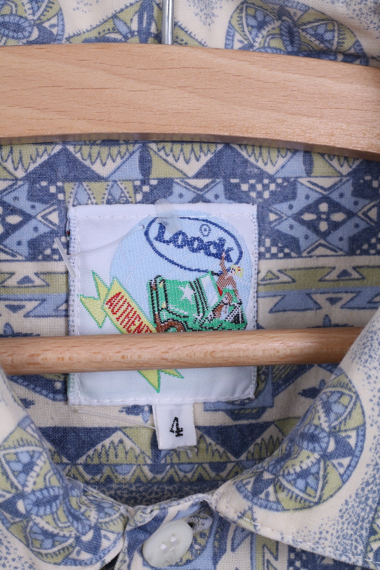 Loock Mens 4 M Casual Shirt Cotton Aztec Pattern Blue Short Sleeve