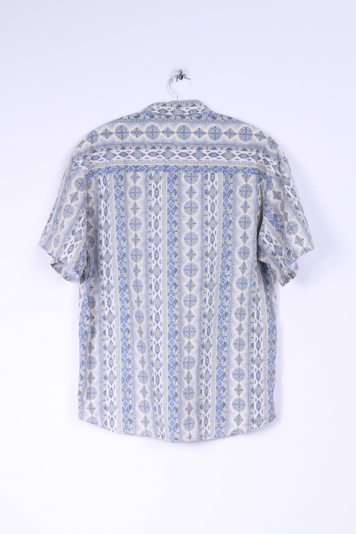 Loock Mens 4 M Casual Shirt Cotton Aztec Pattern Blue Short Sleeve