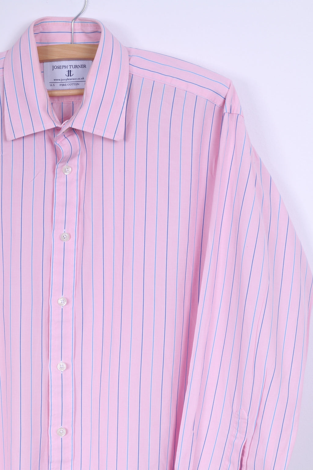 Joseph Turner Chemise décontractée pour homme 34 16,5 XL en coton rayé rose à manches longues