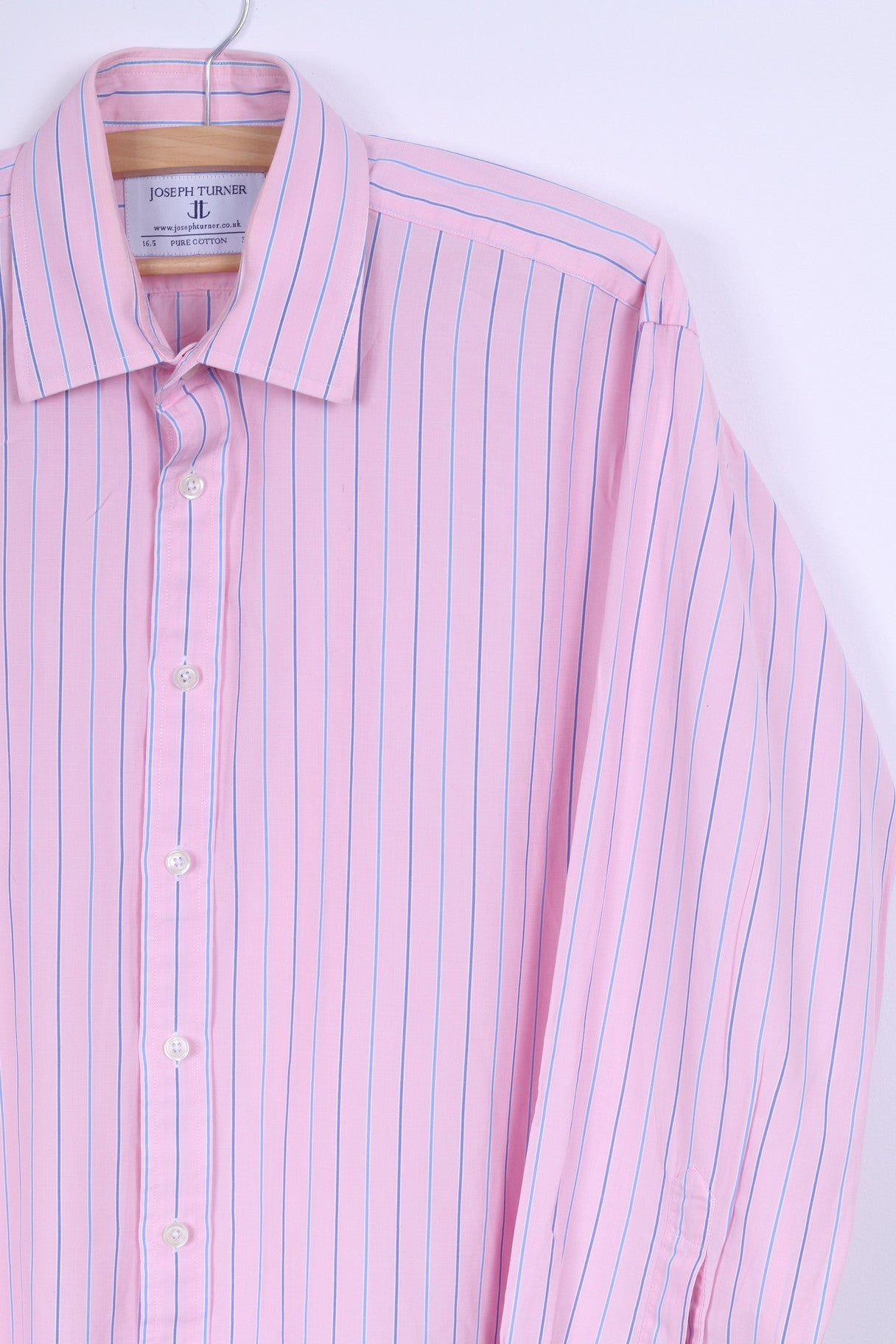 Joseph Turner Chemise décontractée pour homme 34 16,5 XL en coton rayé rose à manches longues