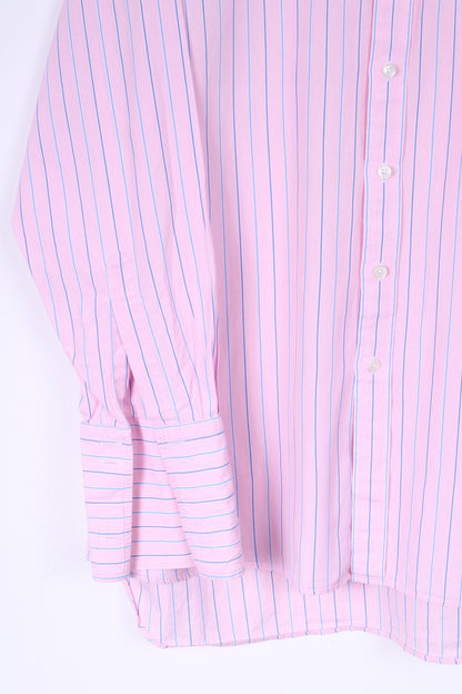 Joseph Turner Mens  34 16.5 XL Casual Shirt Pink Striped Cotton Long Sleeve