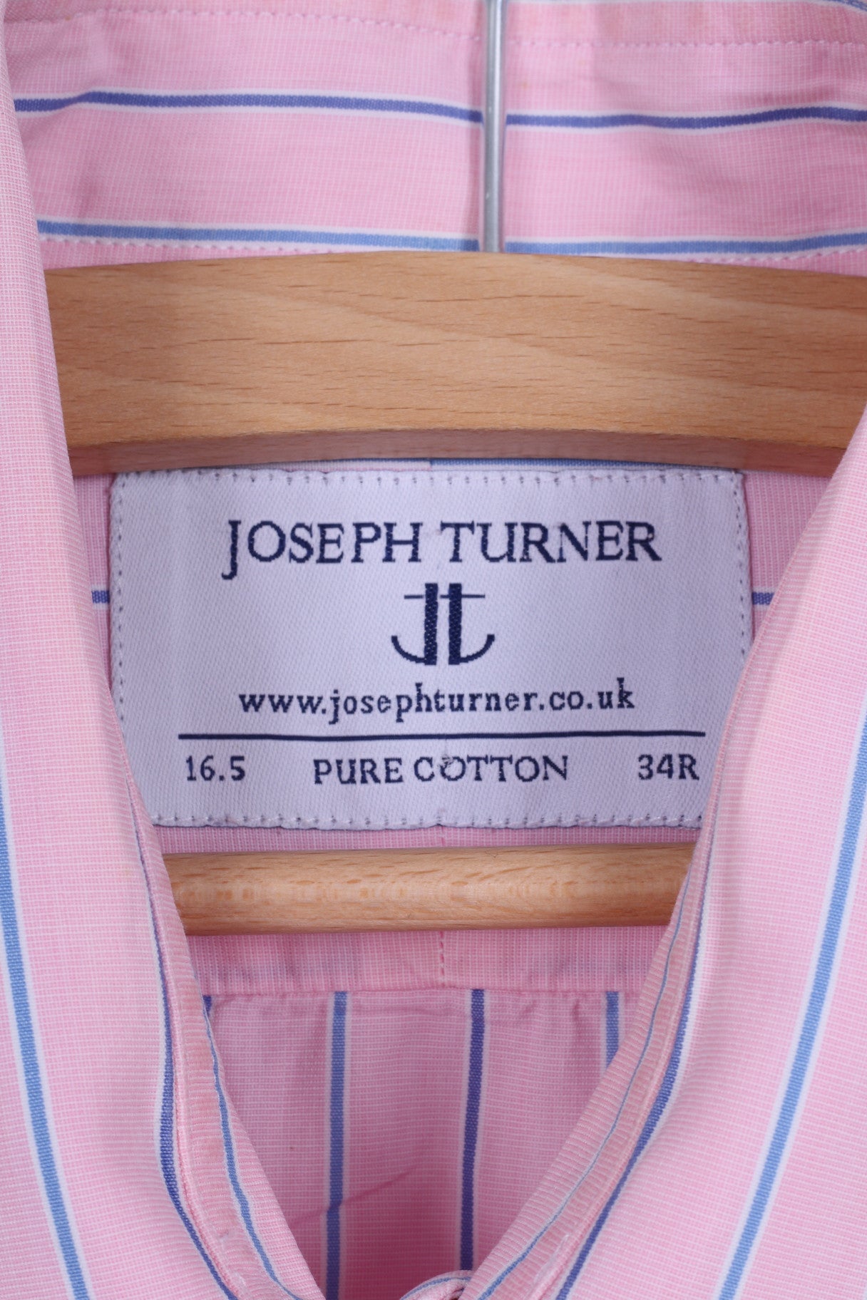 Joseph Turner Mens  34 16.5 XL Casual Shirt Pink Striped Cotton Long Sleeve
