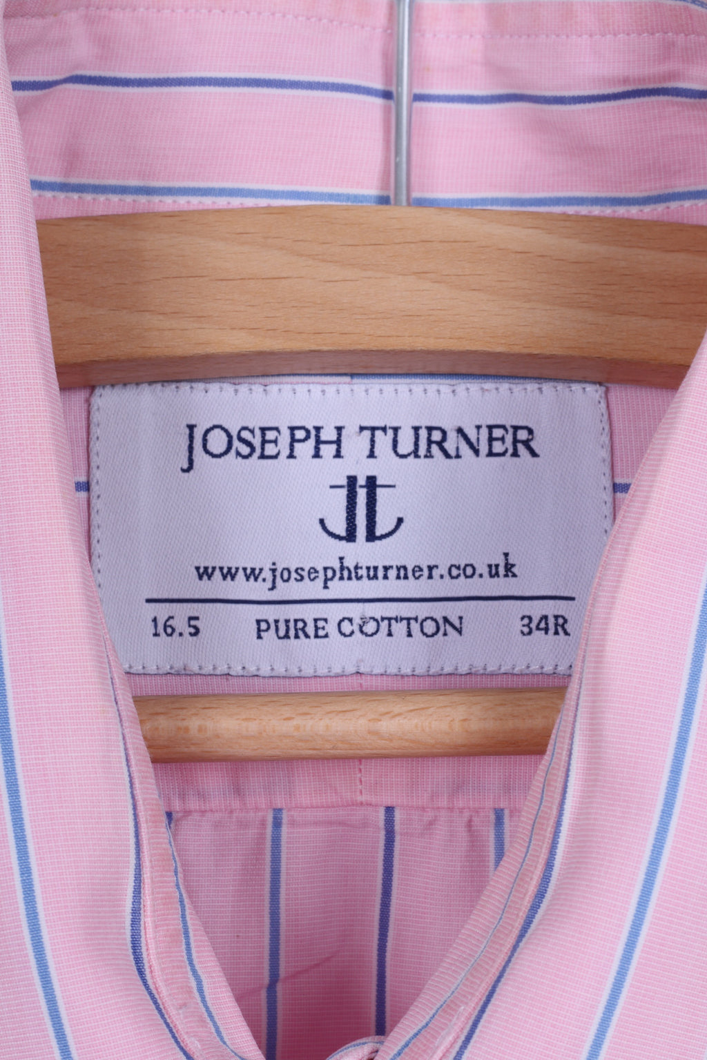 Joseph Turner Chemise décontractée pour homme 34 16,5 XL en coton rayé rose à manches longues