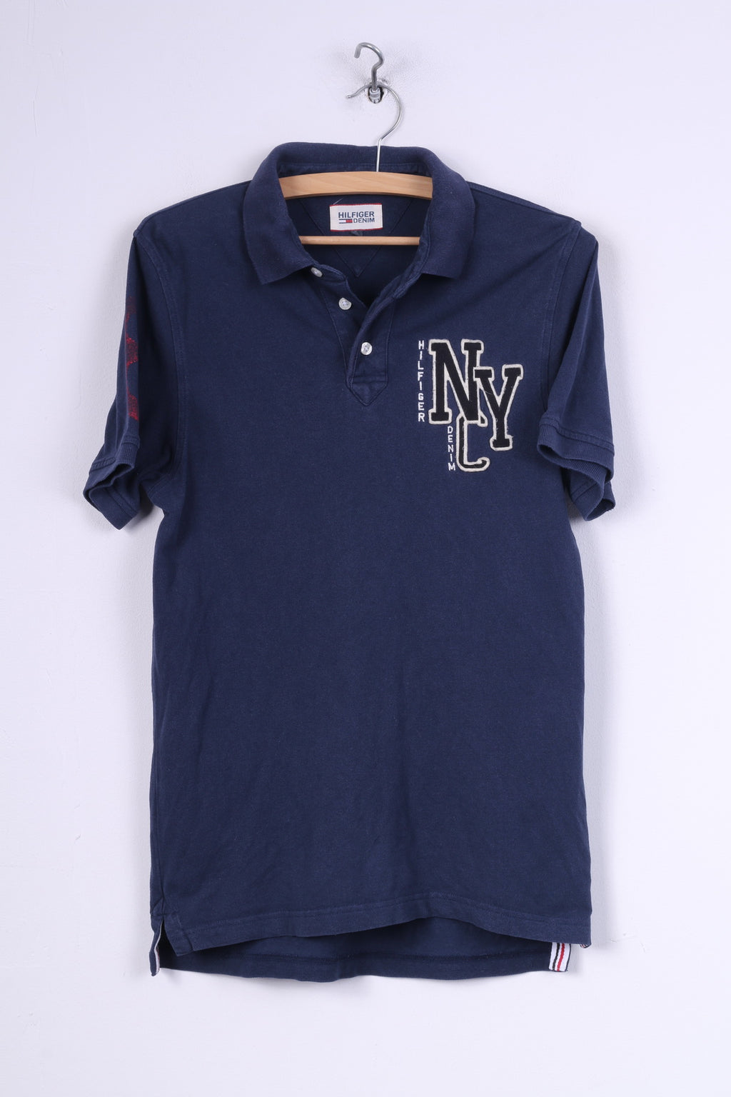 Polo Hilfiger Denim da uomo S in cotone blu scuro con bottoni dettagliati n. 8 