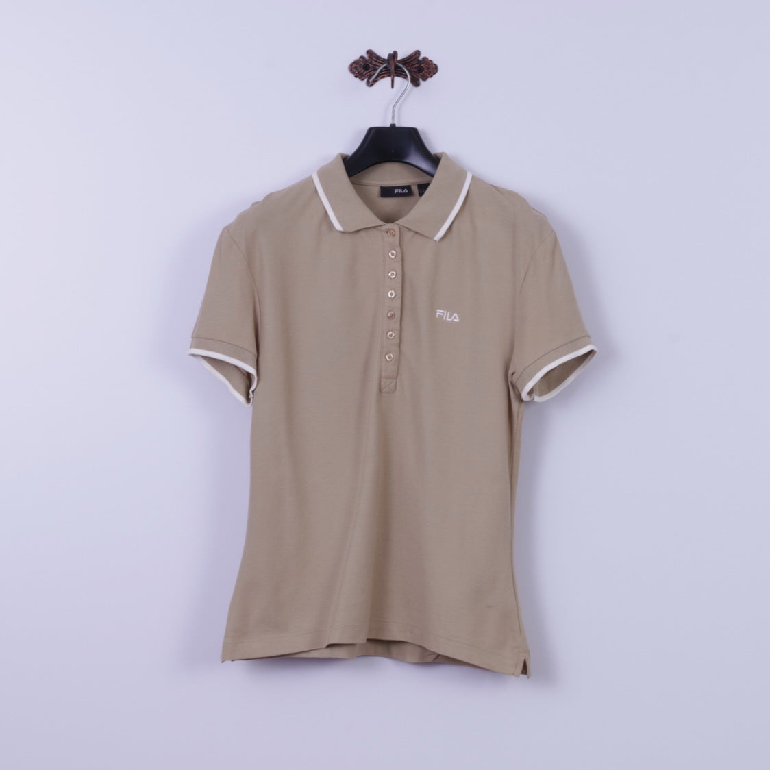 FILA Womens 16 XL Polo Shirt Beige Cotton Stretch Detailed Buttons Sport Top