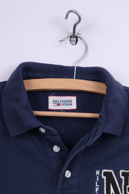 Hilfiger Denim Mens S Polo Shirt Navy Cotton Top Detailed Buttons #8