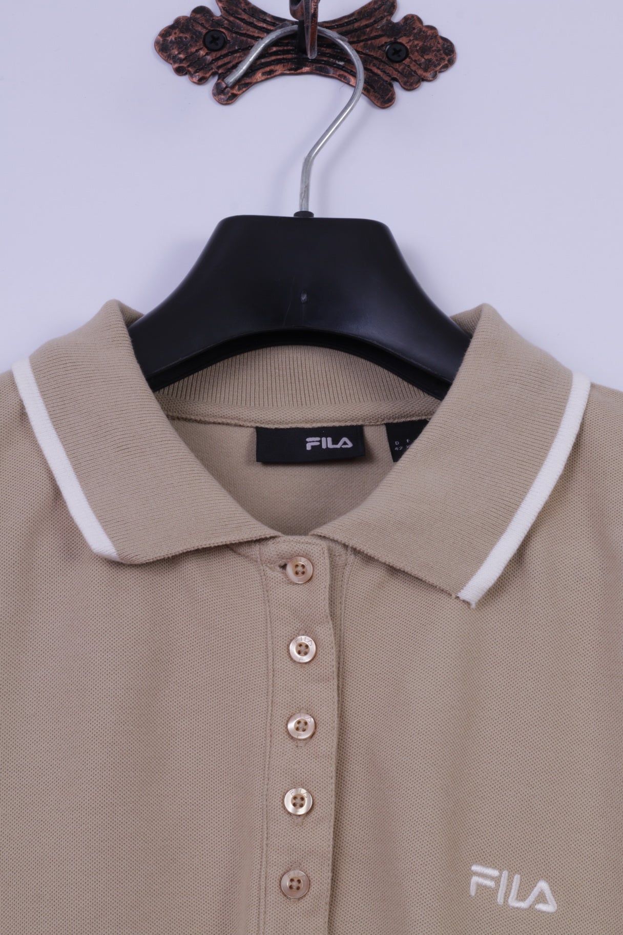 FILA Womens 16 XL Polo Shirt Beige Cotton Stretch Detailed Buttons Sport Top