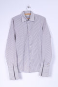 Poggianti Uomo 39 15,5 M Camicia casual Bianco Marrone a righe Cotone Italia Bottoni dettagliati Manica lunga