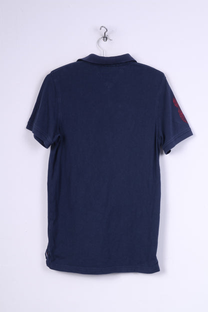 Hilfiger Denim Mens S Polo Shirt Navy Cotton Top Detailed Buttons #8