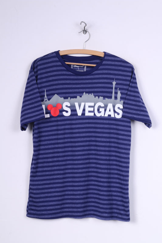 T-shirt da uomo S Disney Store Top in cotone Las Vegas a righe grafiche blu scuro 