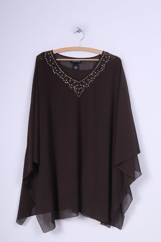 Maggie Barnes Womens 3XL Tunic Brown Batwing Sleeve Top Blouse Summer
