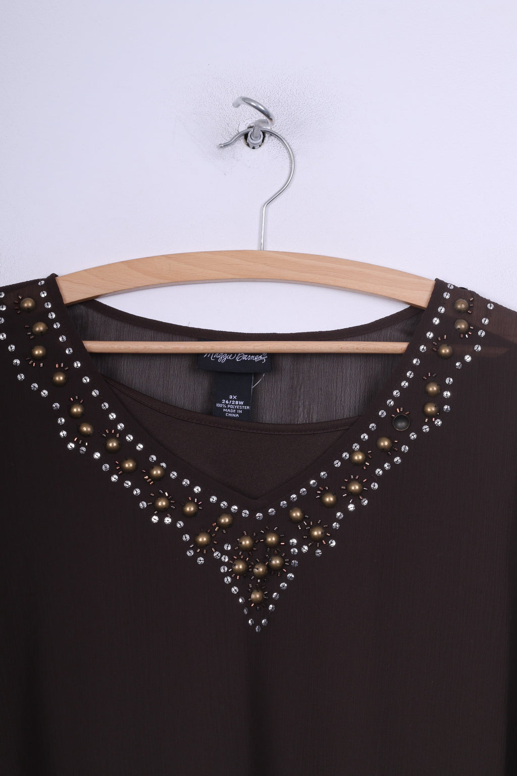 Maggie Barnes Womens 3XL Tunic Brown Batwing Sleeve Top Blouse Summer