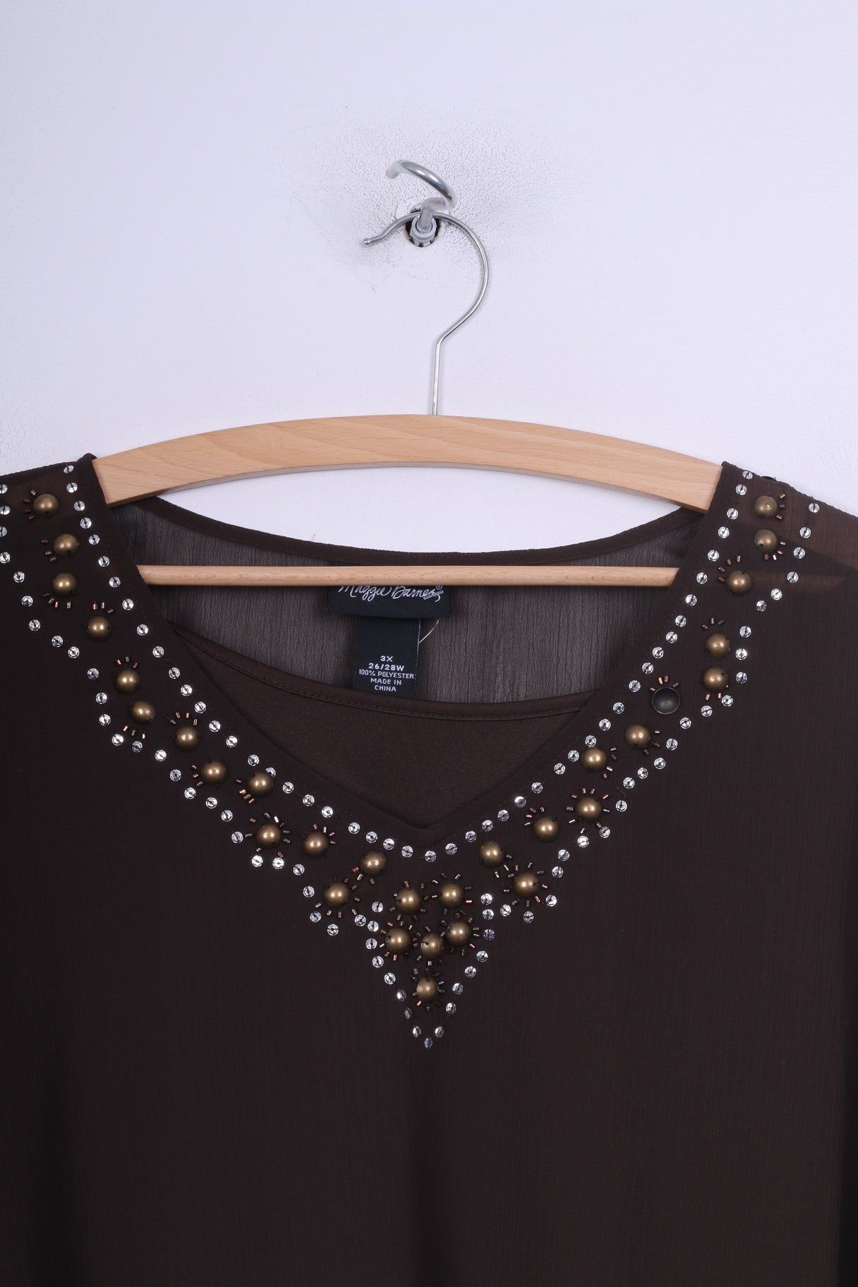 Maggie Barnes Womens 3XL Tunic Brown Batwing Sleeve Top Blouse Summer