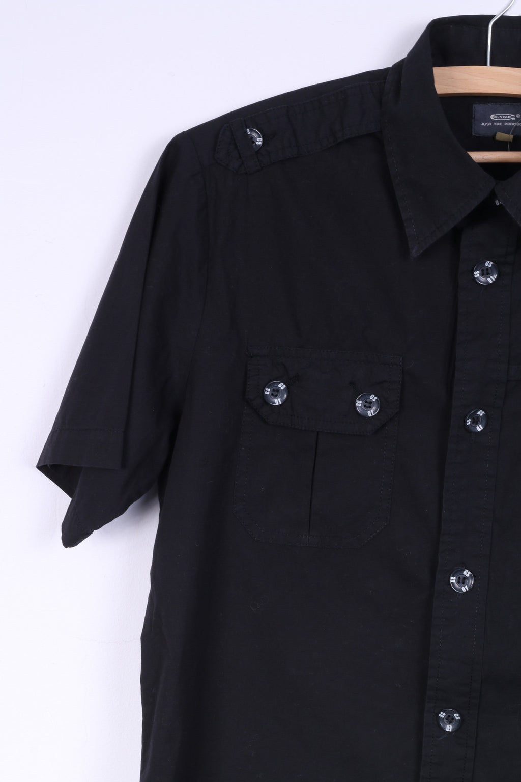 G-STAR RAW Mens L (M) Casual Shirt Cotton Black Big Buttons Two Pockets