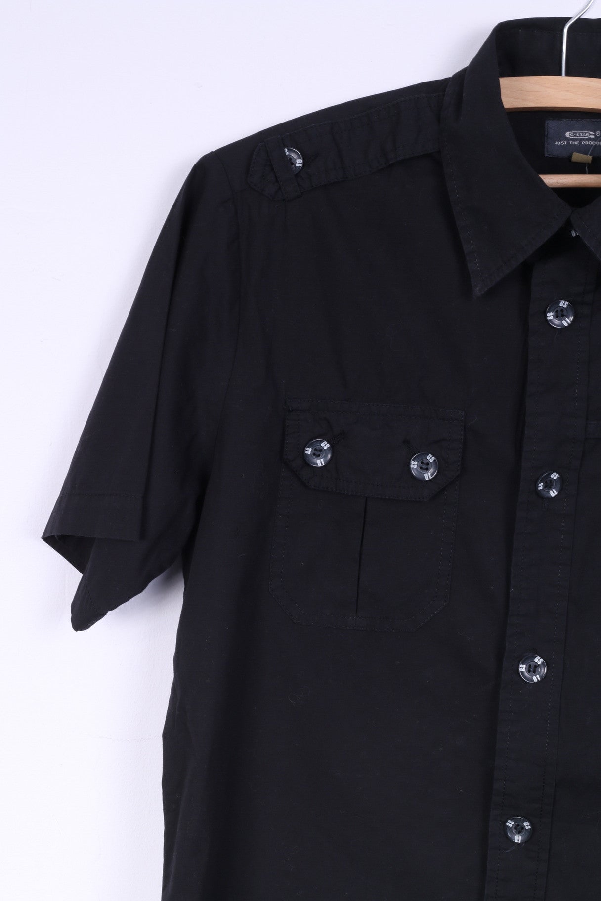 G-STAR RAW Mens L (M) Casual Shirt Cotton Black Big Buttons Two Pockets
