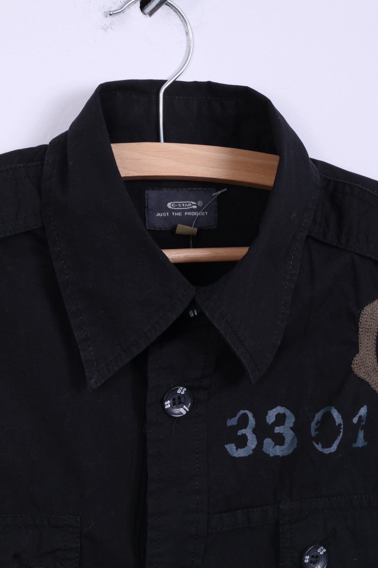 G-STAR RAW Mens L (M) Casual Shirt Cotton Black Big Buttons Two Pockets