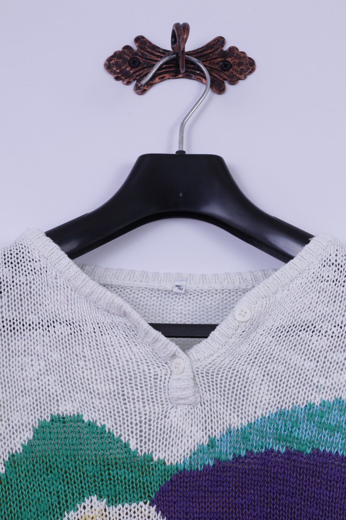 Vintage Womens 40/42 Jumper Beige Art Print Women Cotton Blend Sweater