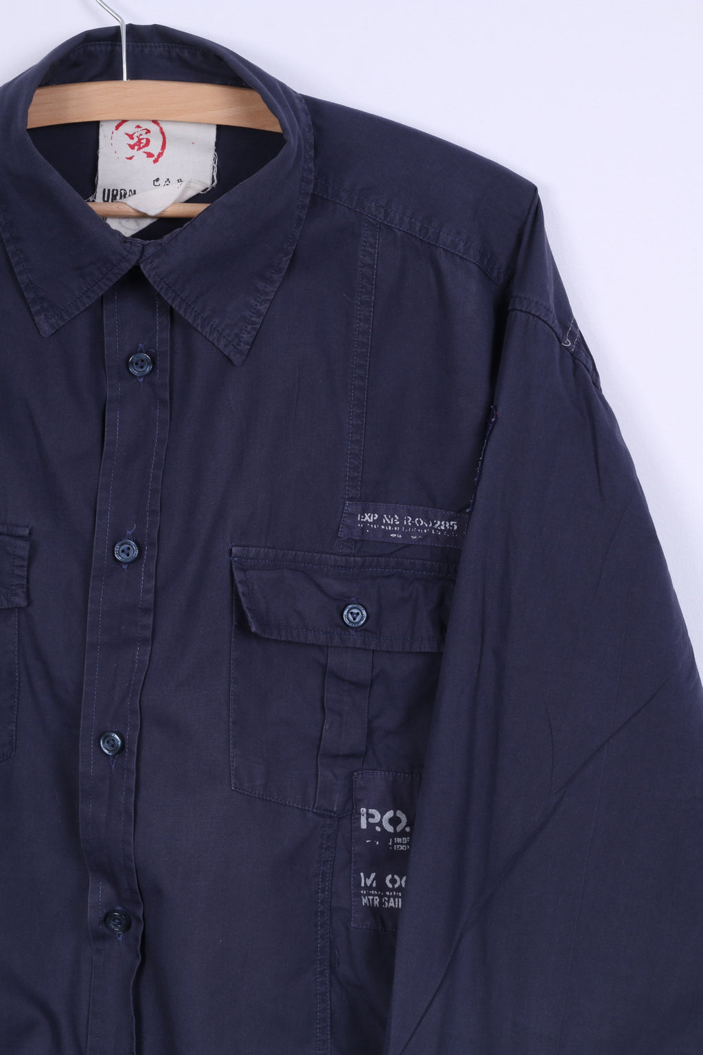 C&A Angelo Litrico Mens XL Casual Shirt Navy Blue Cotton Urban District Detailed Buttons