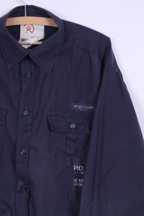 C&amp;A Angelo Litrico Chemise décontractée XL pour homme en coton bleu marine Urban District Boutons détaillés