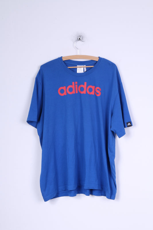 Adidas T-shirt à col rond en coton bleu 2XL pour homme