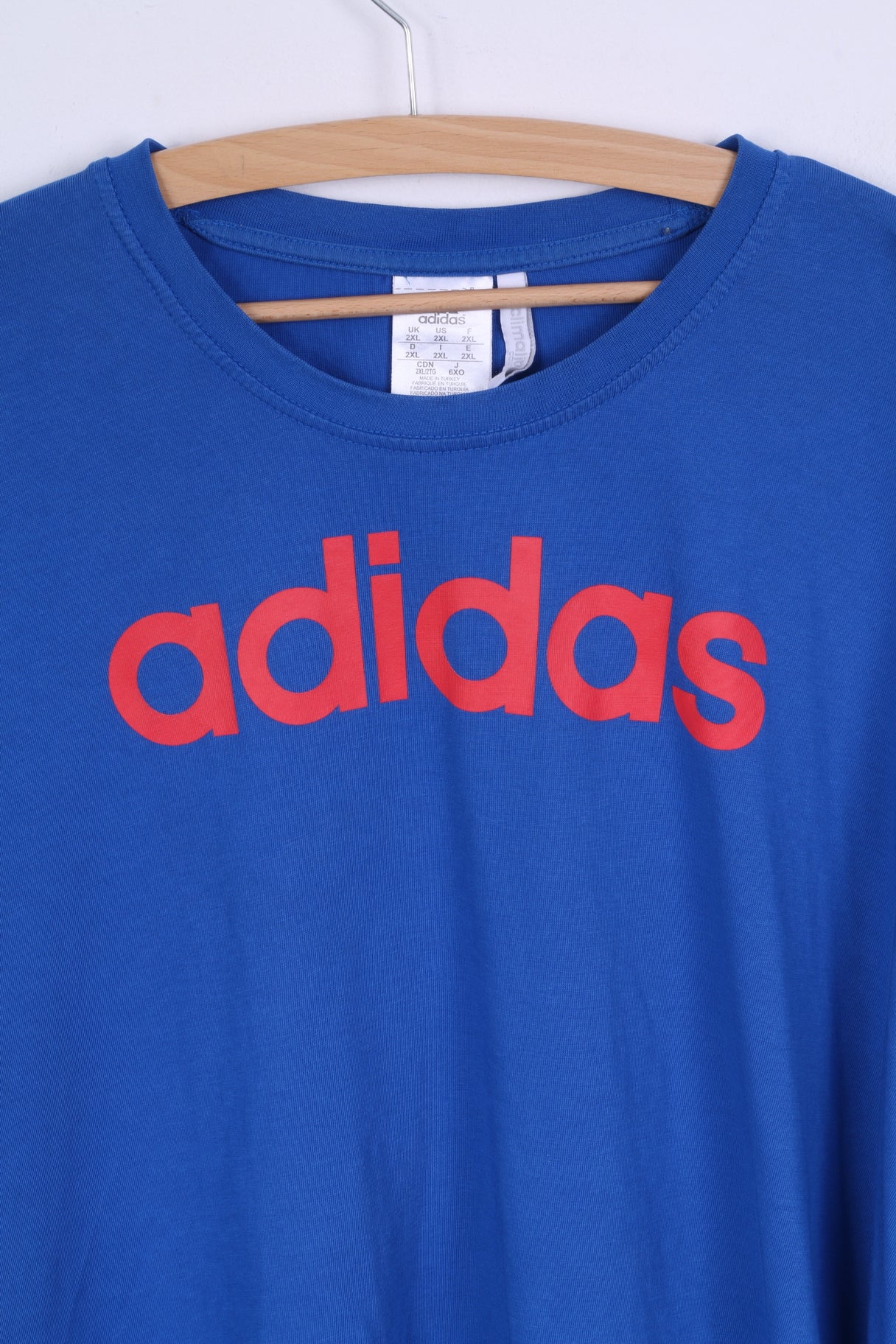 Adidas Mens 2XL T- Shirt Blue Cotton Crew Neck Jersey Shirt Top