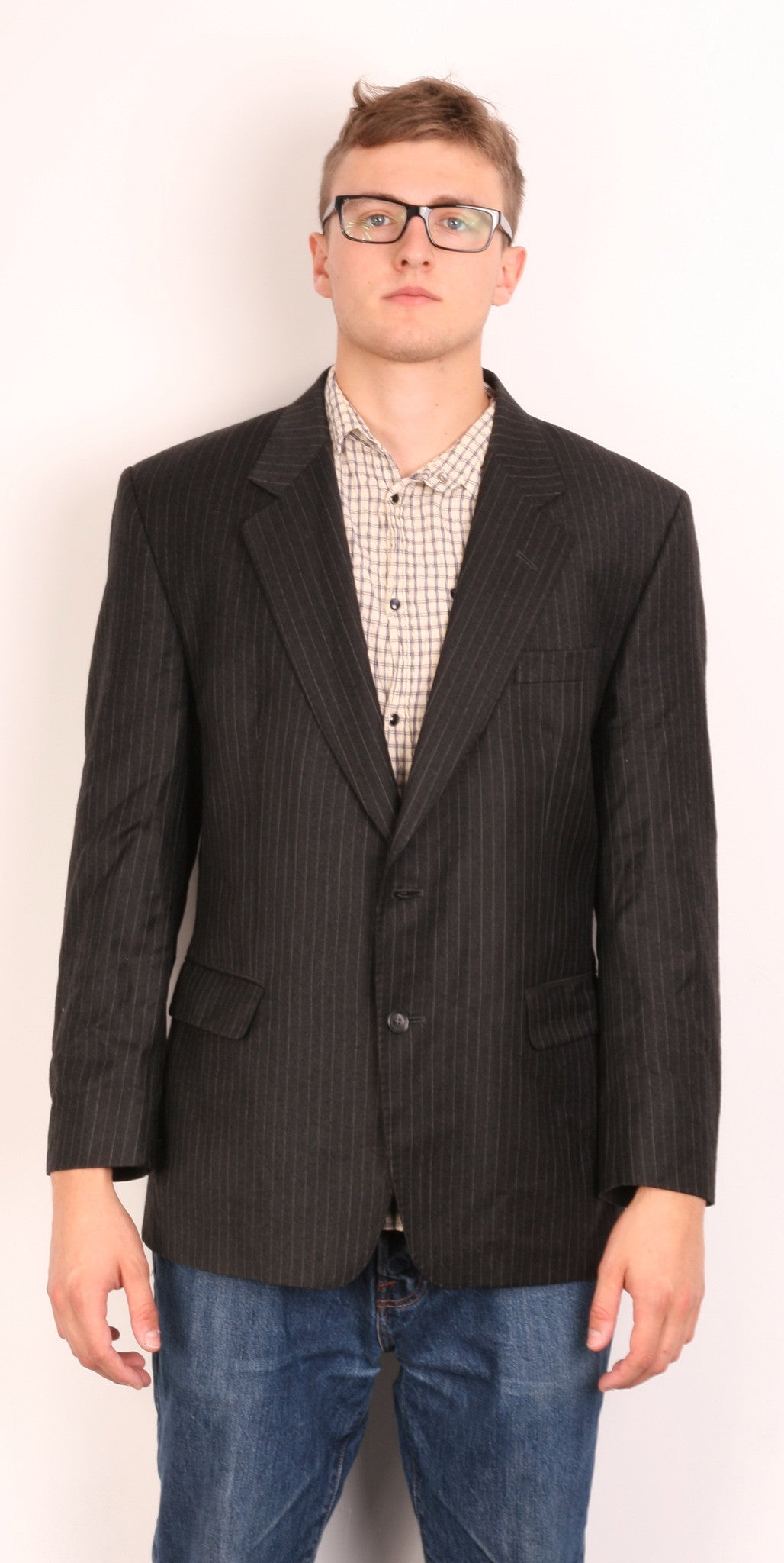 Daks Jermyn Street Mens 42 S Blazer Jacket Wool Striped Black - RetrospectClothes