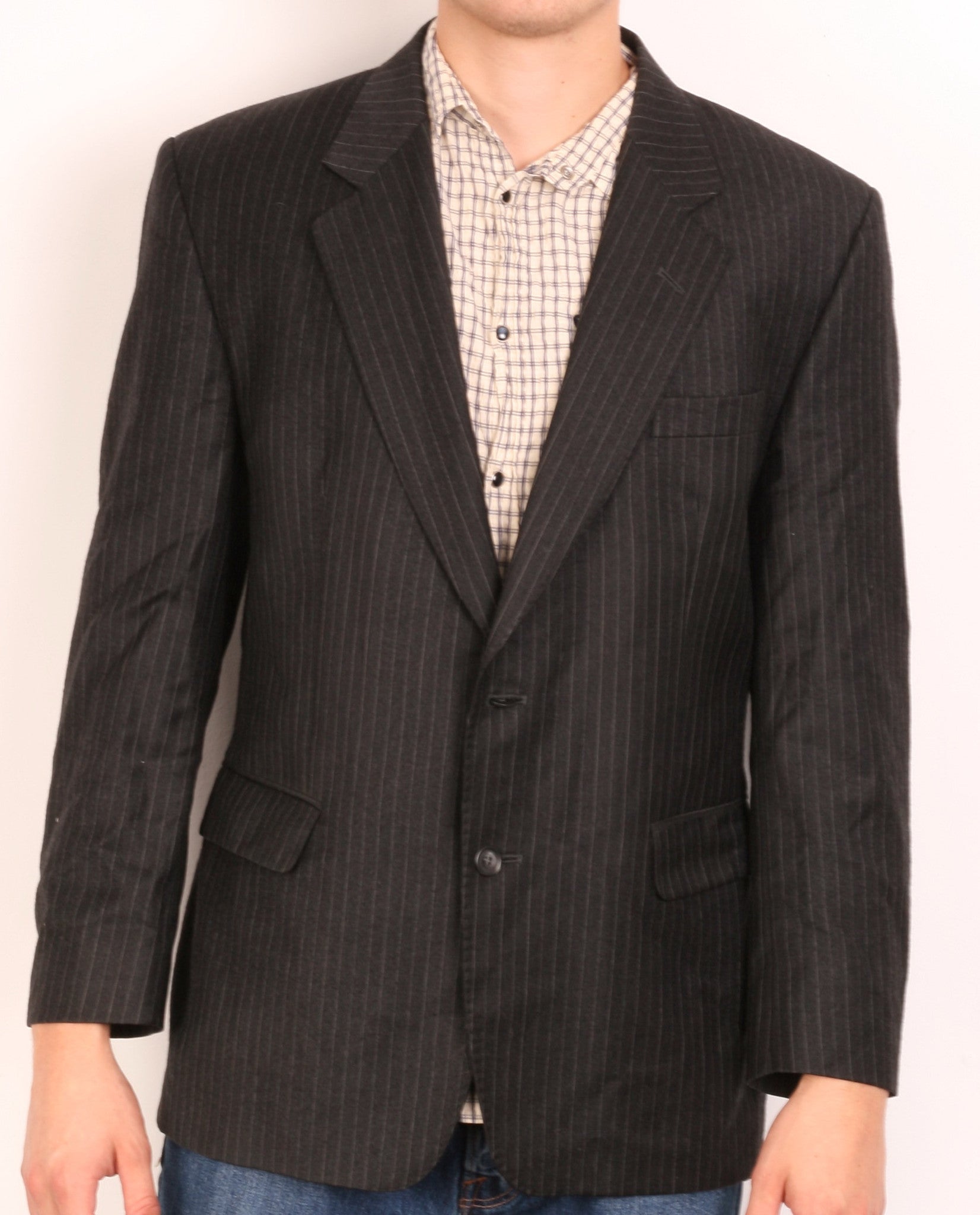 Daks Jermyn Street Mens 42 S Blazer Jacket Wool Striped Black - RetrospectClothes