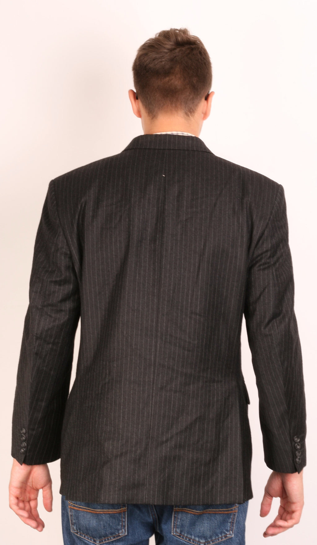 Daks Jermyn Street Mens 42 S Blazer Jacket Wool Striped Black - RetrospectClothes