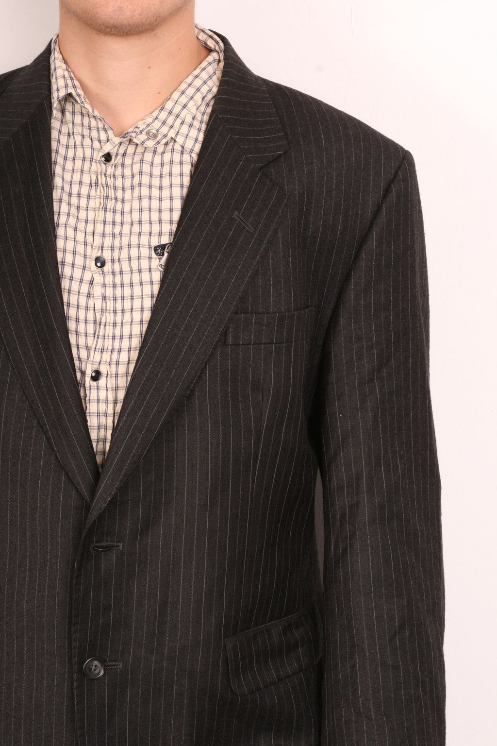 Daks Jermyn Street Mens 42 S Blazer Jacket Wool Striped Black - RetrospectClothes