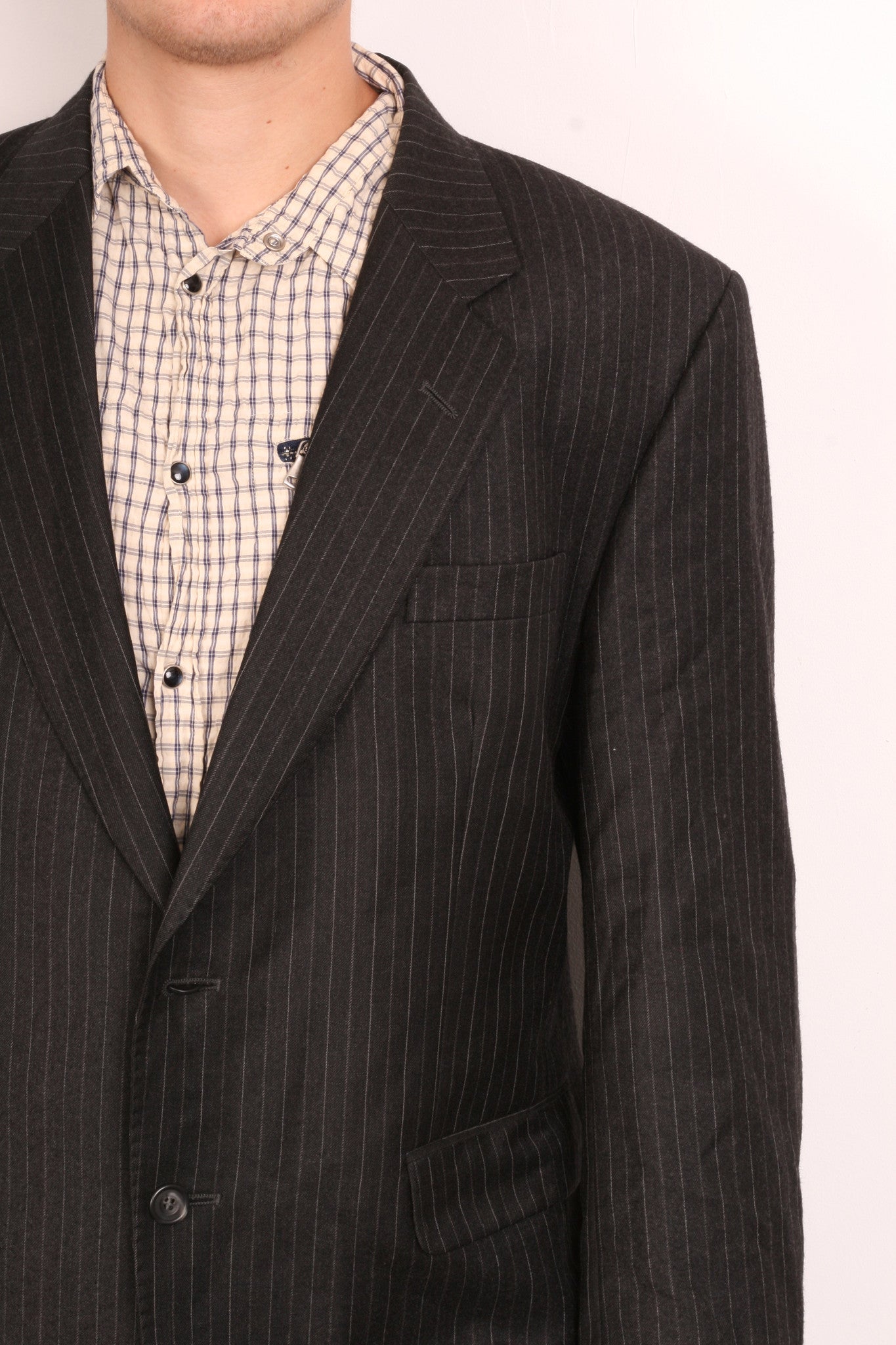Daks Jermyn Street Mens 42 S Blazer Jacket Wool Striped Black - RetrospectClothes