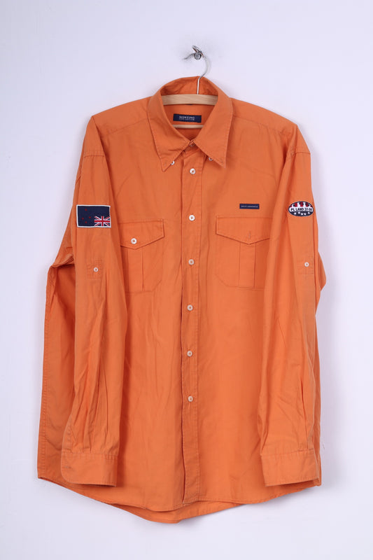 Marc Montino Chemise décontractée XL pour homme en coton orange à manches longues et col boutonné