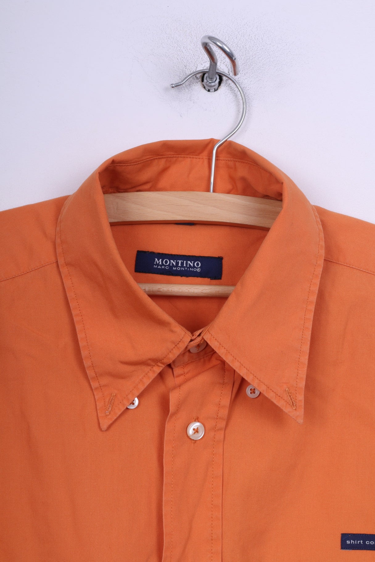 Marc Montino Chemise décontractée XL pour homme en coton orange à manches longues et col boutonné