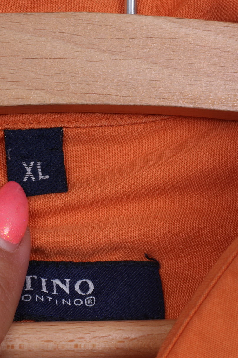 Marc Montino Chemise décontractée XL pour homme en coton orange à manches longues et col boutonné