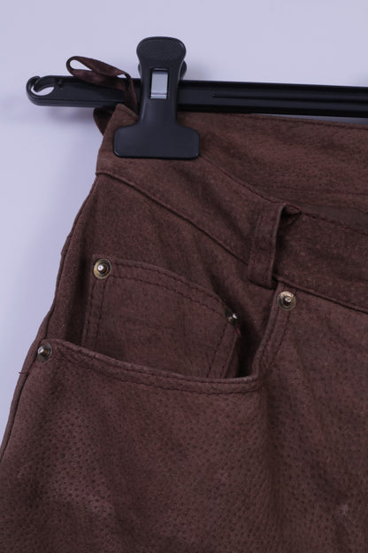 Style File Pantalon 10 S pour femme Marron 100 % cuir suédé taille haute rétro