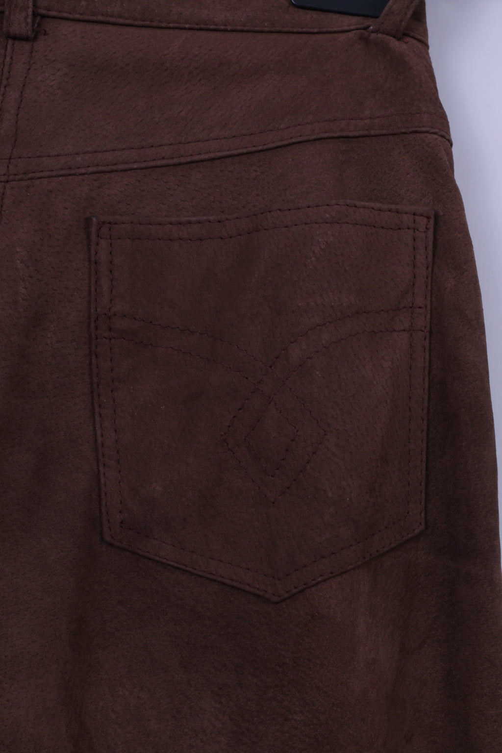 Style File Pantaloni da donna 10 S Pantaloni a vita alta retrò in pelle scamosciata marrone al 100%.