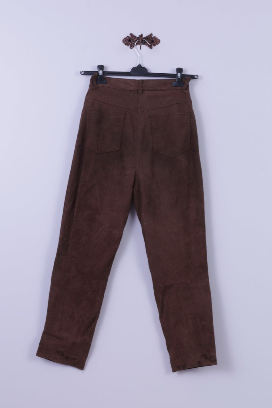 Style File Womens 10 S Trousers Brown 100% Leather Suede Retro High Waist Pants