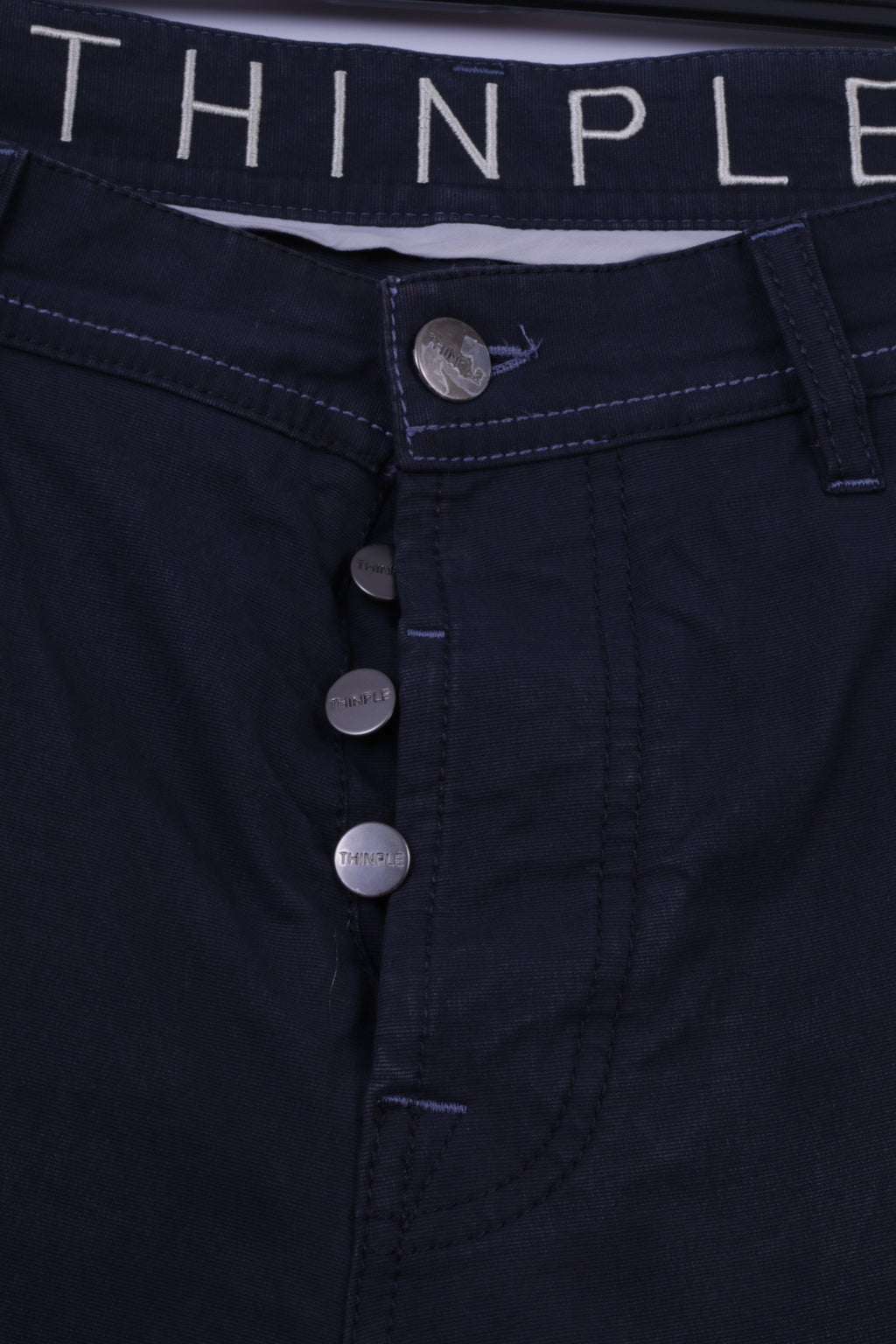 Thinple Mens 36 Trousers Navy Cotton Lycra Blend Classic Straight Leg Pants