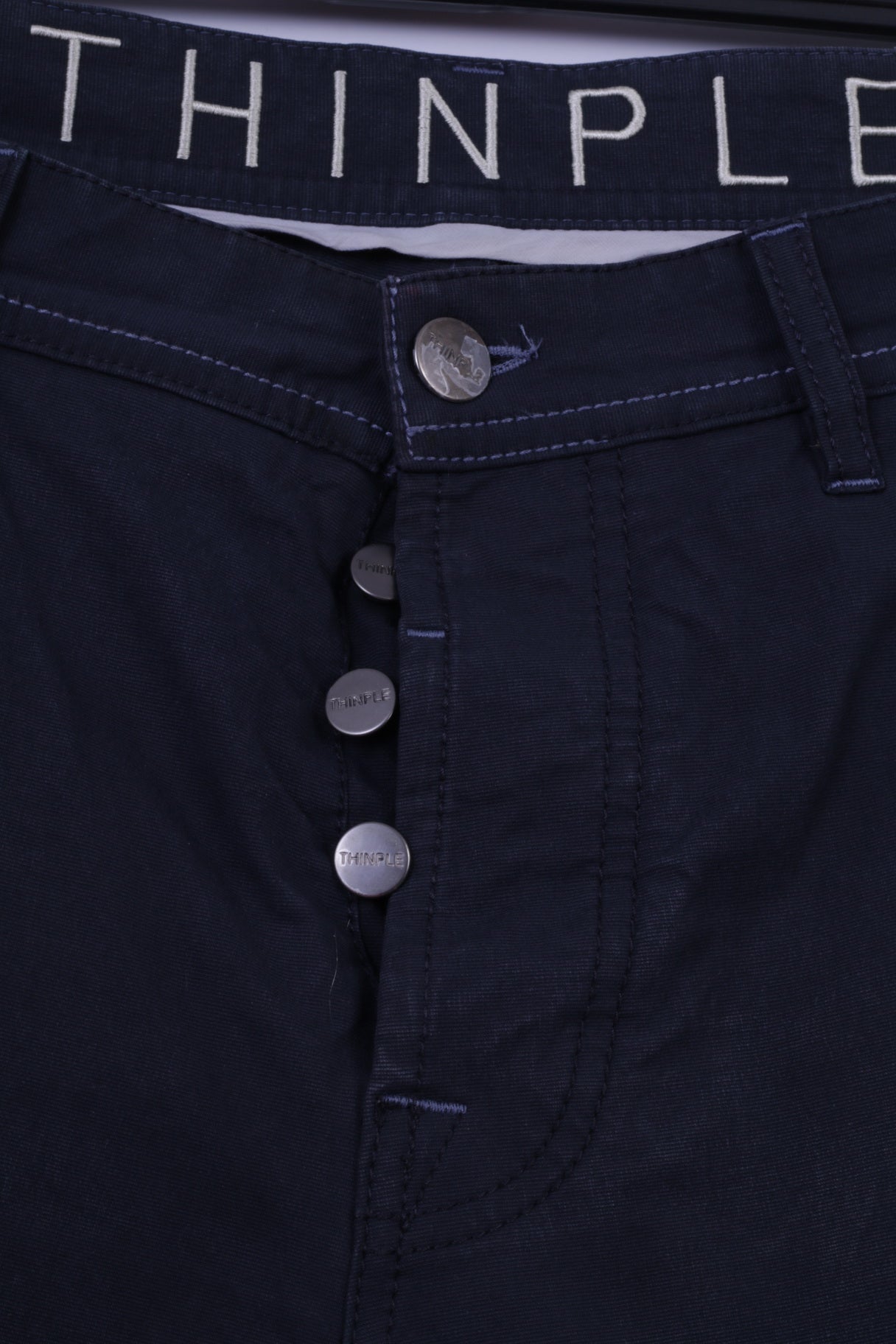 Thinple Mens 36 Trousers Navy Cotton Lycra Blend Classic Straight Leg Pants