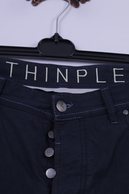 Thinple Mens 36 Trousers Navy Cotton Lycra Blend Classic Straight Leg Pants