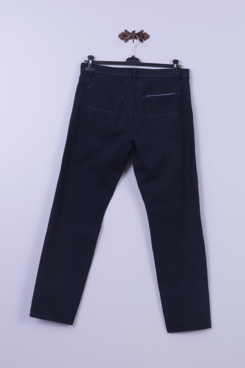 Thinple Mens 36 Trousers Navy Cotton Lycra Blend Classic Straight Leg Pants