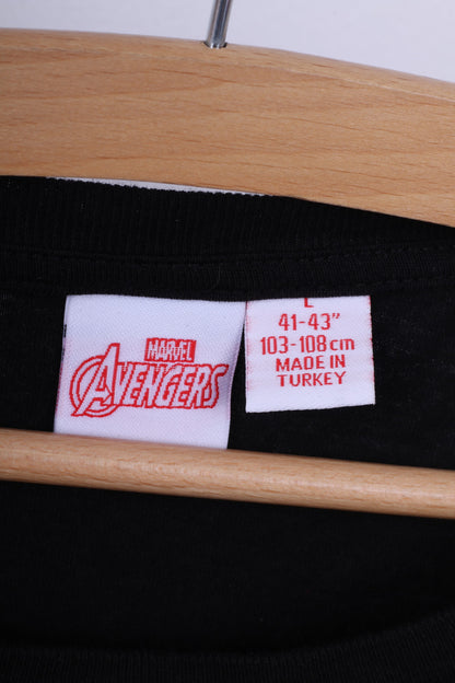 Primark Marvel Avengers Mens L (S) T-Shirt Graphic Print Black Top Cotton