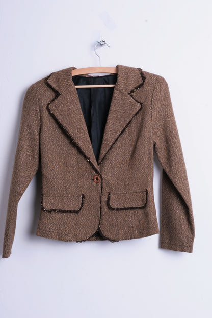 Holly Collection Paris Womens S/M Blazer Shiny Ribbon Brown Top Suit Petite - RetrospectClothes