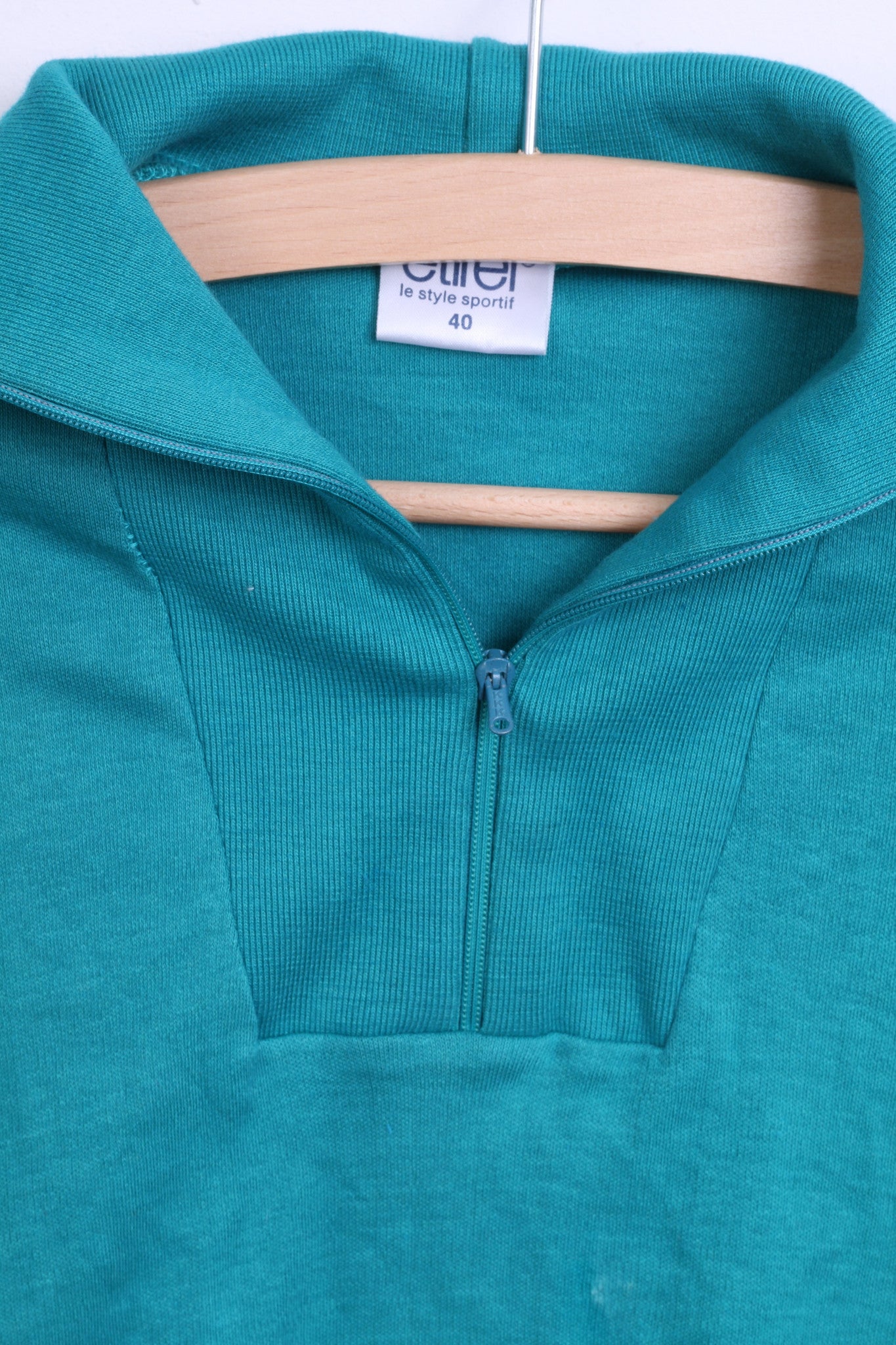 Etirel Womens 40 M/L Shirt Blouse Golf Zip Neck Cotton Sea Color - RetrospectClothes