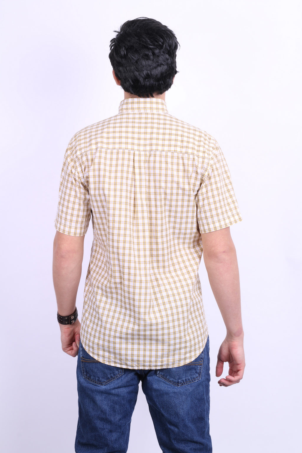 A.W. Dunmore Mens S Casual Shirt Check Yellow Cotton Short Sleeve - RetrospectClothes