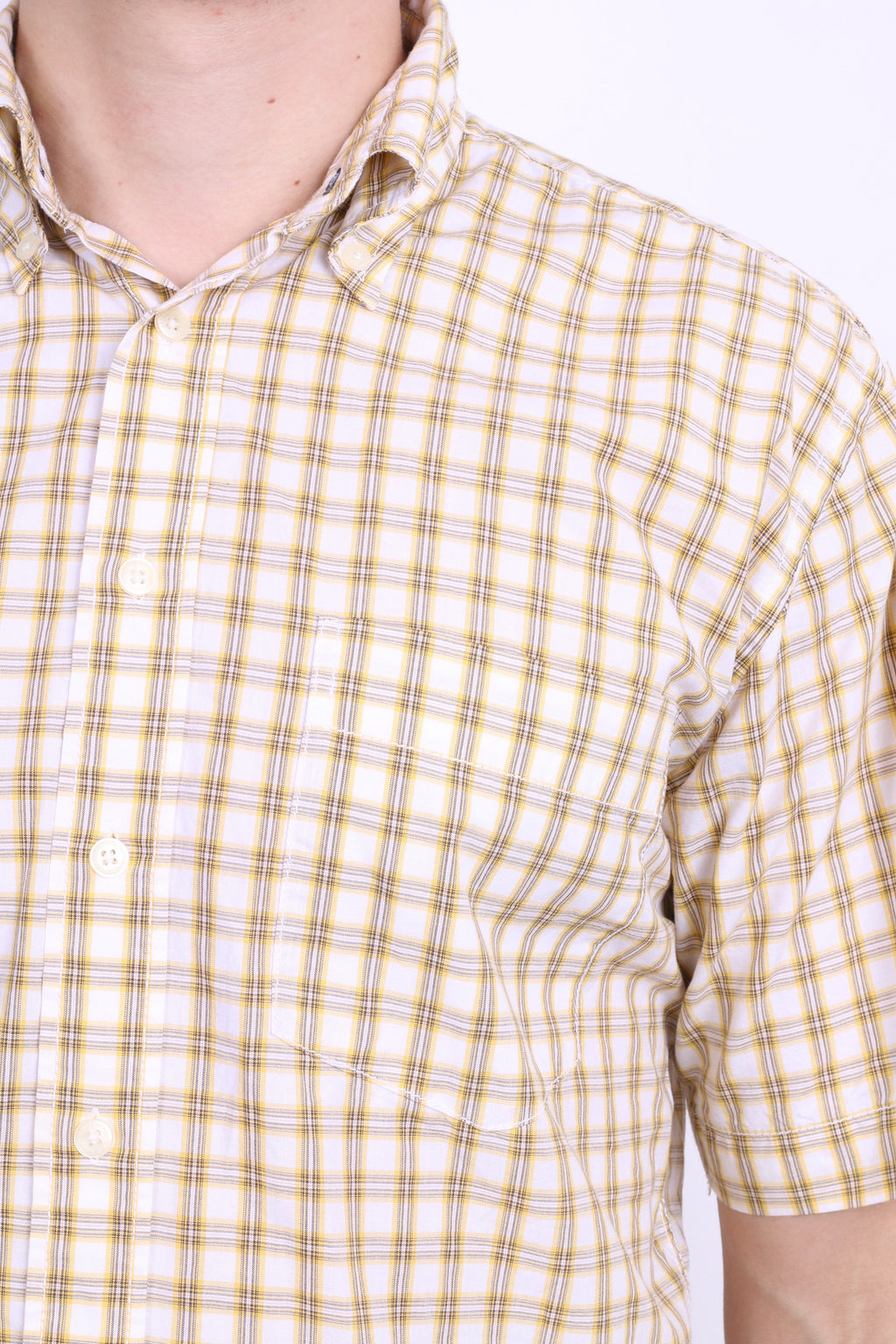 A.W. Dunmore Mens S Casual Shirt Check Yellow Cotton Short Sleeve - RetrospectClothes