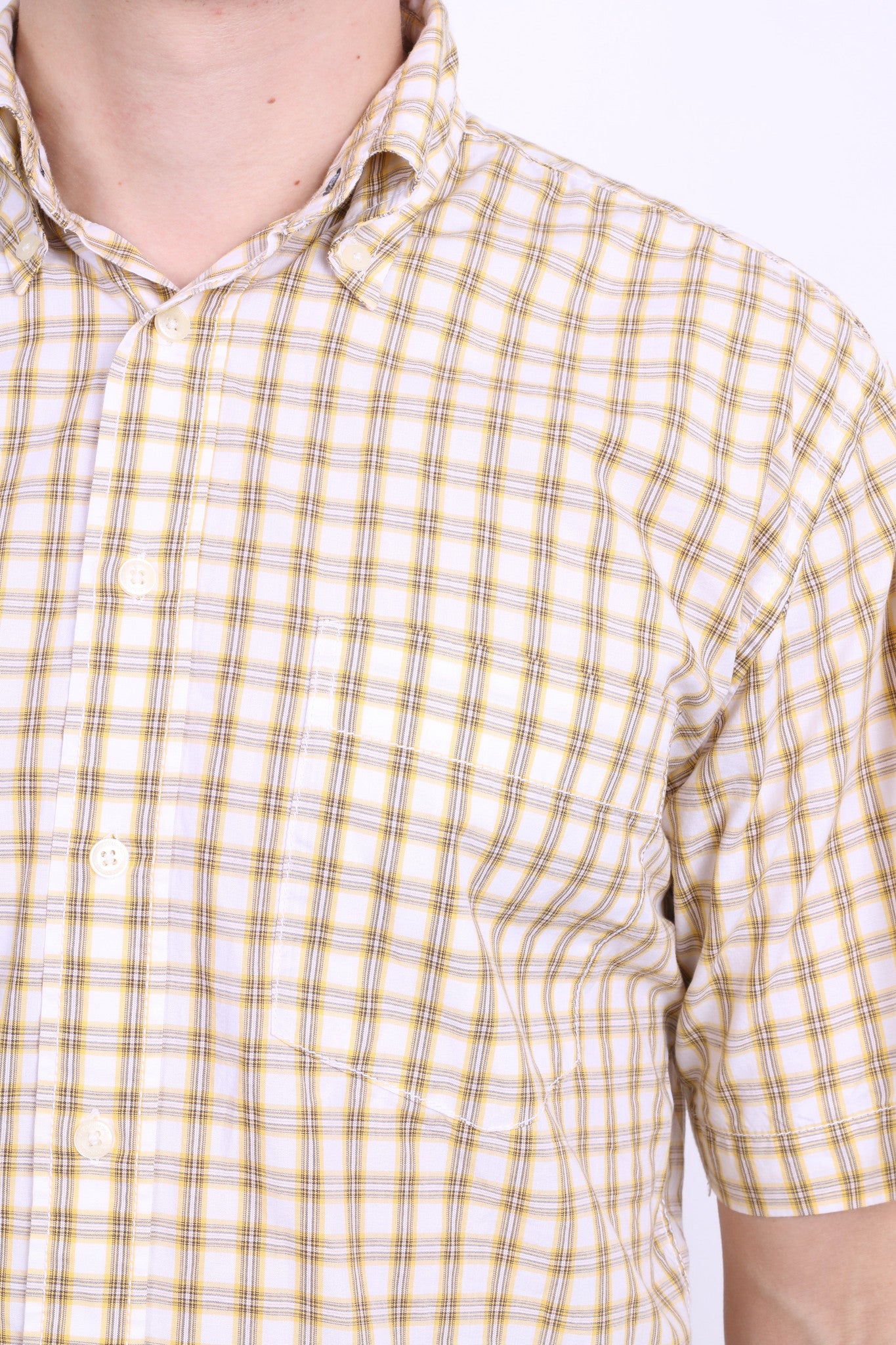 A.W. Dunmore Mens S Casual Shirt Check Yellow Cotton Short Sleeve - RetrospectClothes