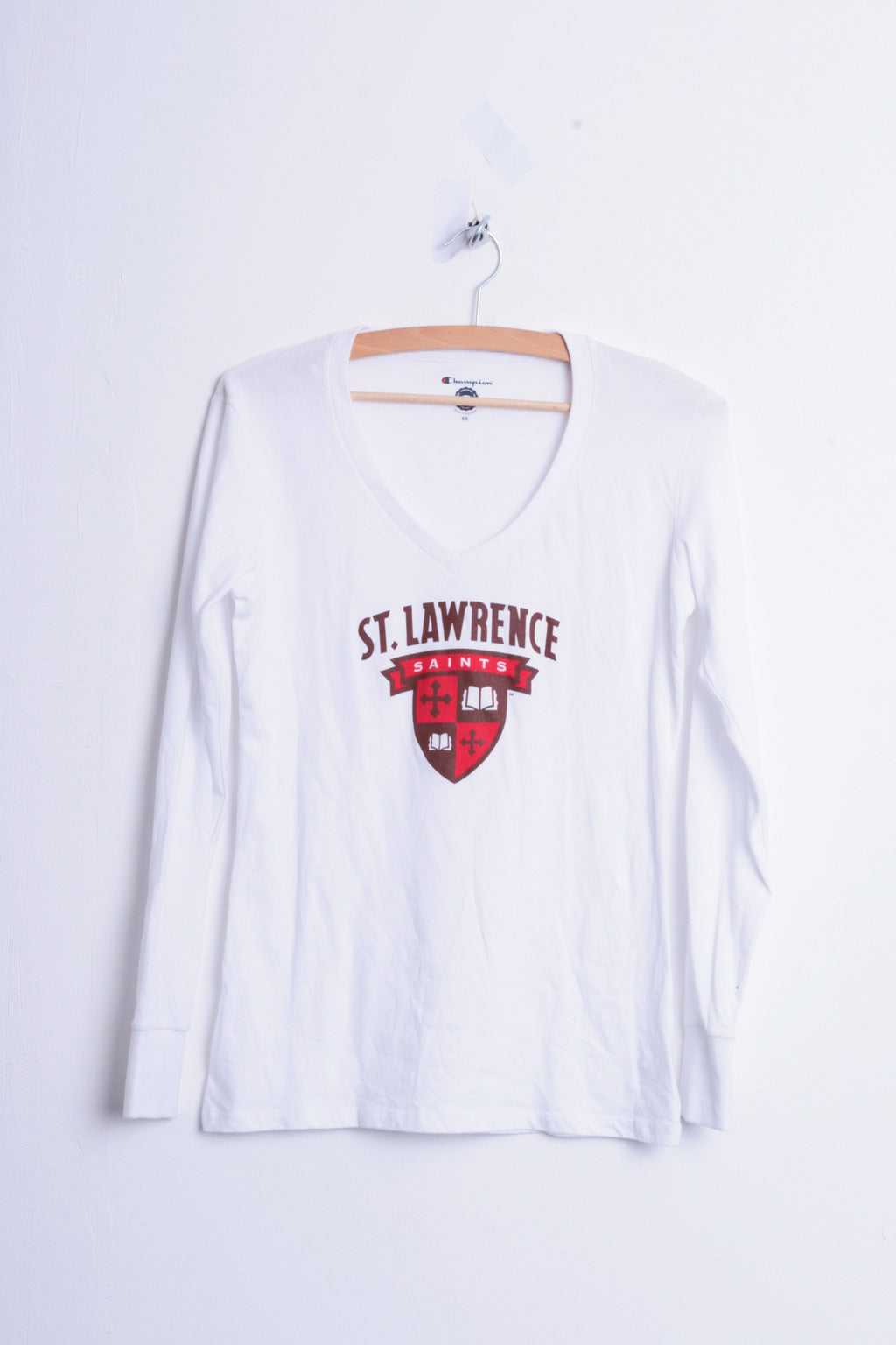 Champion St. Lawrence Saints Womens XS Shirt Blouse V Neck White Cotton - RetrospectClothes