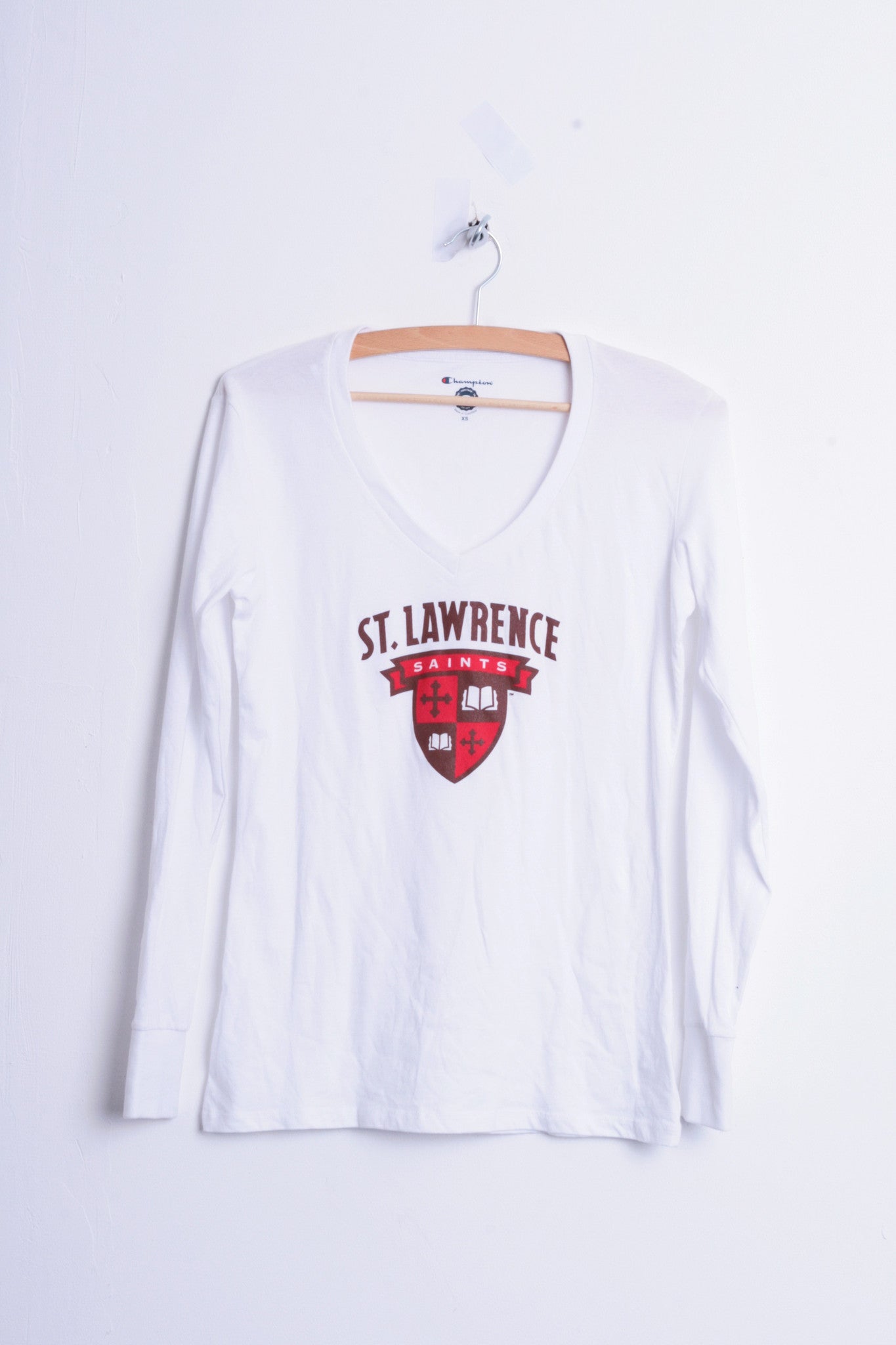 Champion St. Lawrence Saints Womens XS Shirt Blouse V Neck White Cotton - RetrospectClothes