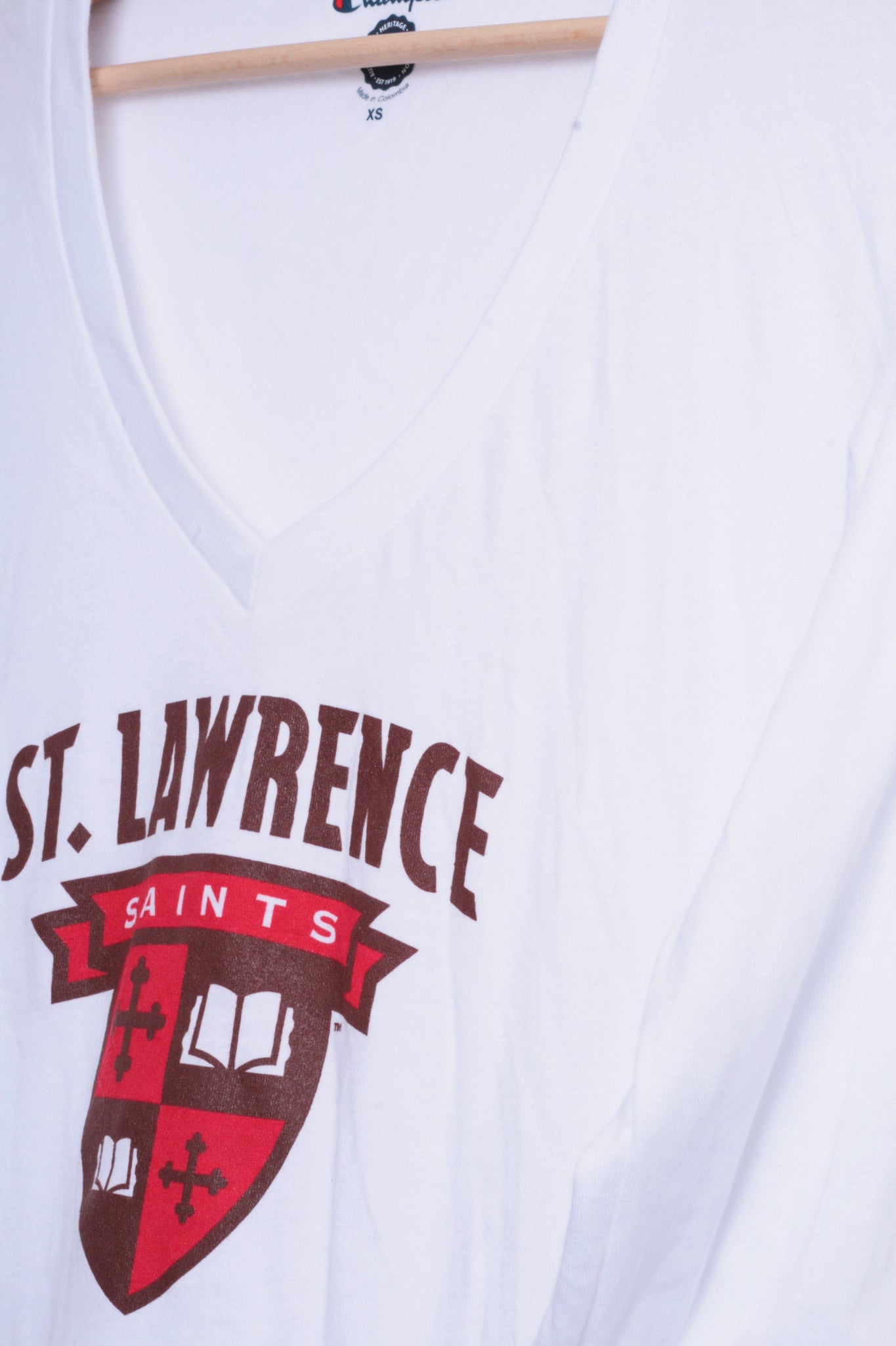 Champion St. Lawrence Saints Womens XS Shirt Blouse V Neck White Cotton - RetrospectClothes